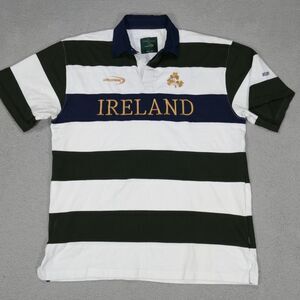 Lansdowne Heritage Collection IRELAND Rugby Polo Shirt Men XL Green Blue Stripes